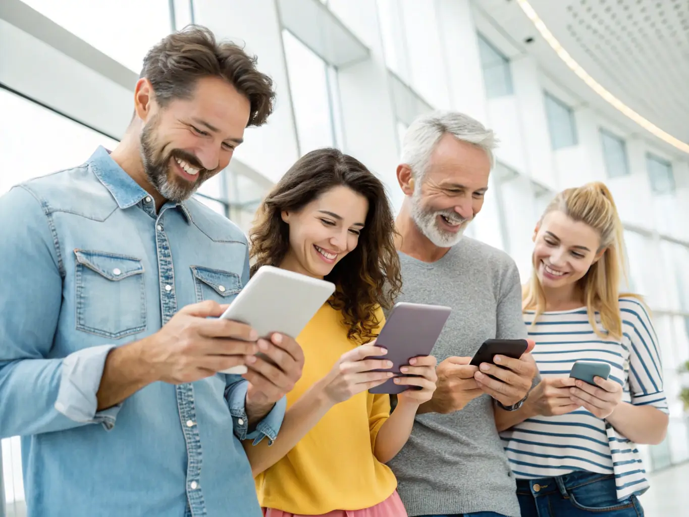 An image showing European citizens accessing financial services and information easily through the multi-cream finance system, emphasizing accessibility and empowerment.